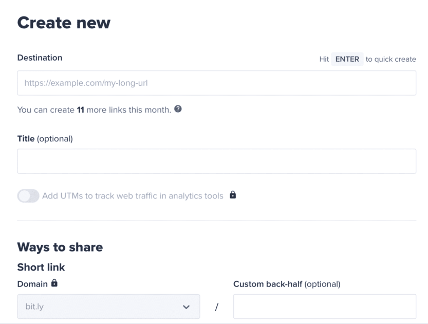 Create A New Link In Bitly