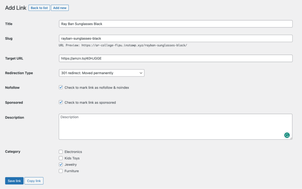Filling In Link Information In Clickwhale